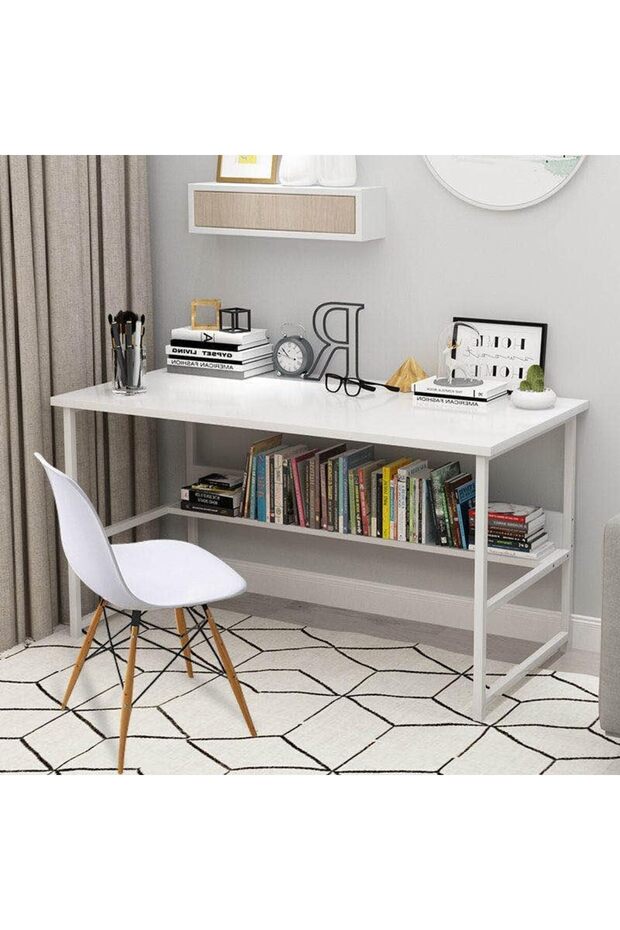 Multi-purpose Modern Desk for Writing, Studying, Computers, and Gaming with Bookshelf, Easy to A - 4