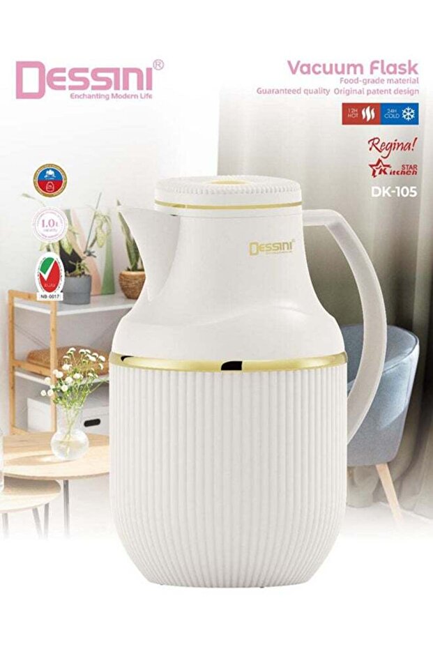 Tea & Coffee Vacuum Flask 1L Dk105 Beige/Gold