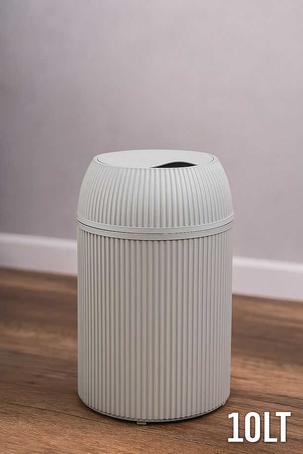 Çizgili Manuel Kapak Yuvarlak Çöp Kovası 10 Litre Banyo Mutfak Çöp Kutusu - 1