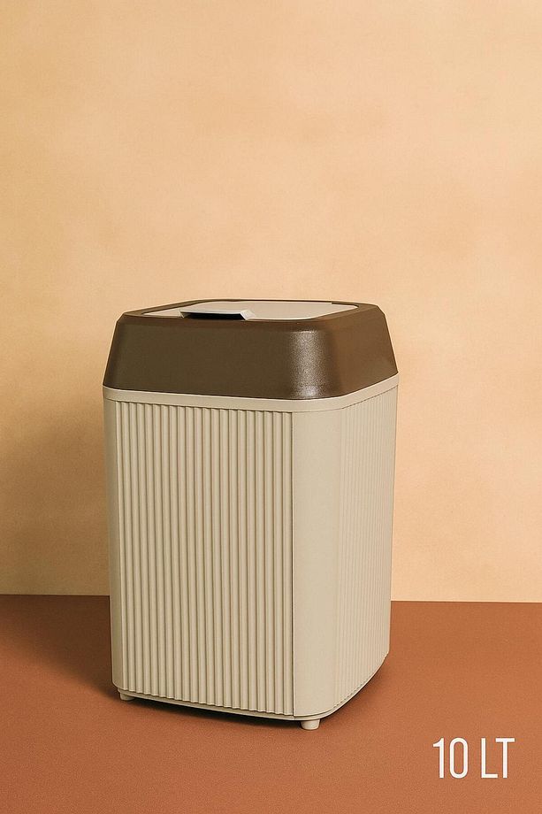 Çizgili Manuel Kapak Kare Çöp Kovası 10 Litre Banyo Mutfak Çöp Kutusu - 1