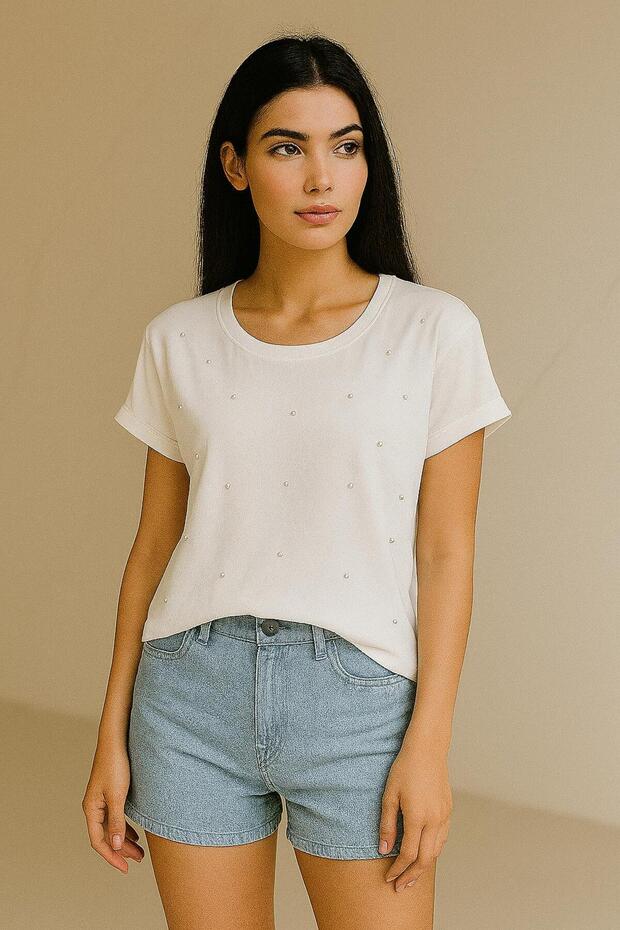 تي شيرت أساسي بتفاصيل حجرية Y2012 - 1