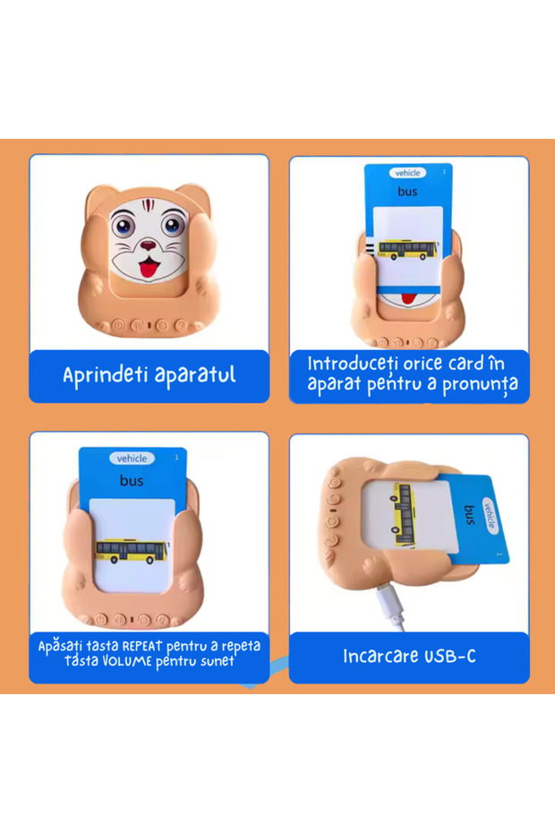 Educational, interactive, Montessori, learning game with card reader, 224 Words, Orange, 3+ - 3