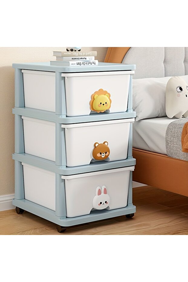 3-Layer Children's Toy Plastic Rolling Drawer Clothes Storage Box Organizer With Wheels