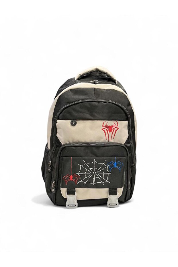 Boys' Middle School Wide Pocketed Patterned 5 Pocket School, Back, Bag