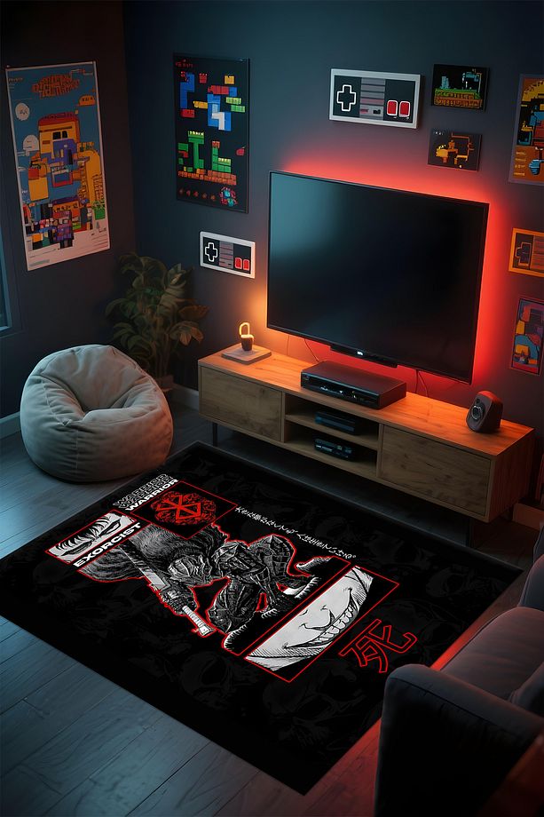 Desenli Anime & Gamer Halısı Kaymaz Taban Makinede Yıkanabilir Genç Odası Halısı - 1