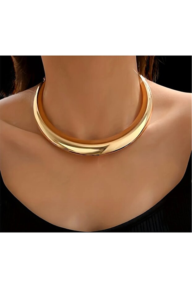 Kelepçe Model Kalın Tasma Gold Kolye - 2