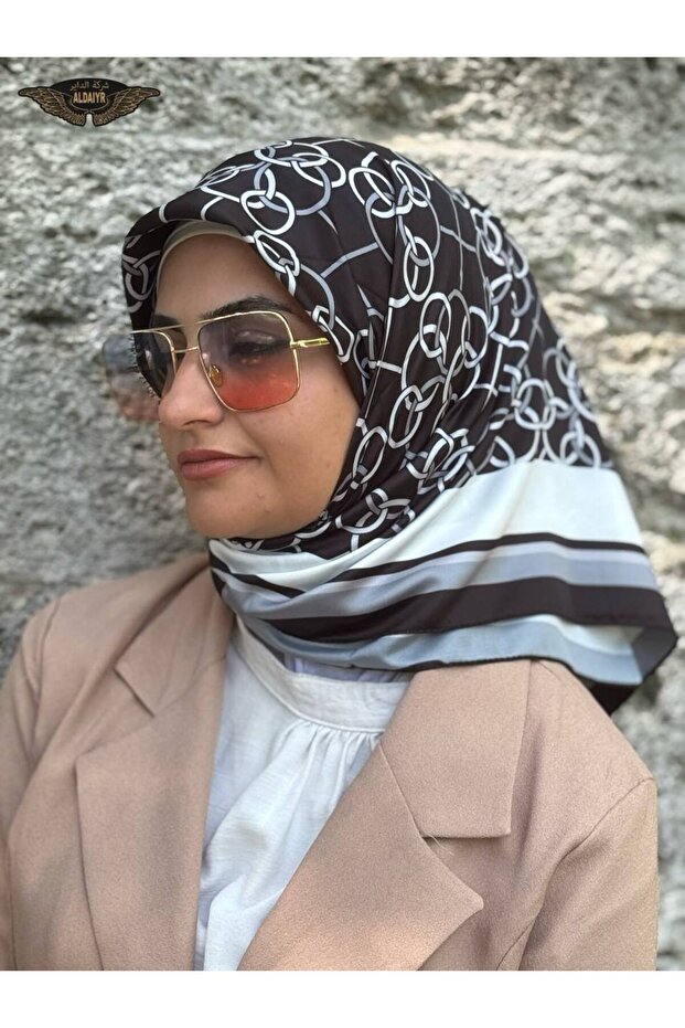 وشاح من نسيج حريري منقوش - 1