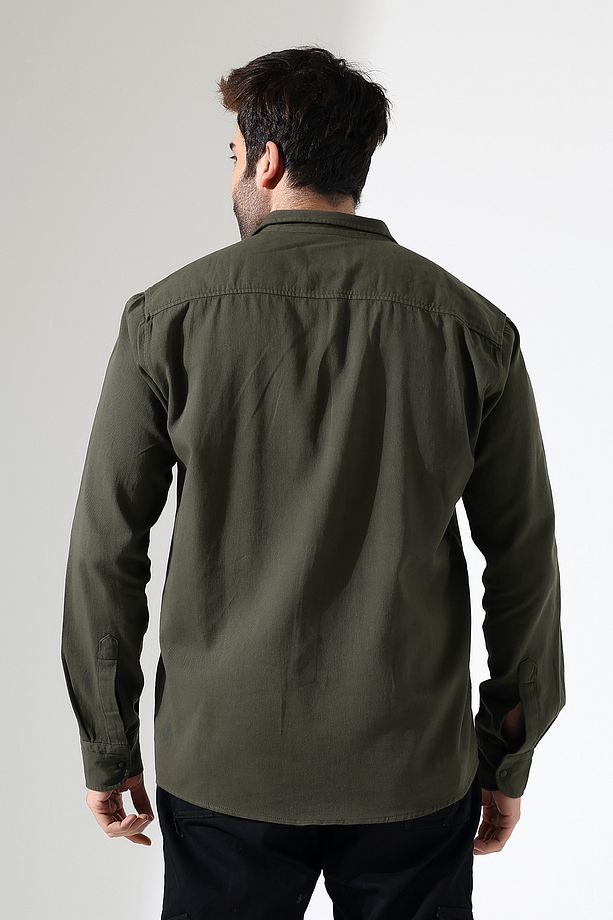 Erkek Gömlek Oversize Kalıp Gabardin Kumaş Çıt Çıt Bağlamalı Gömlek - 7