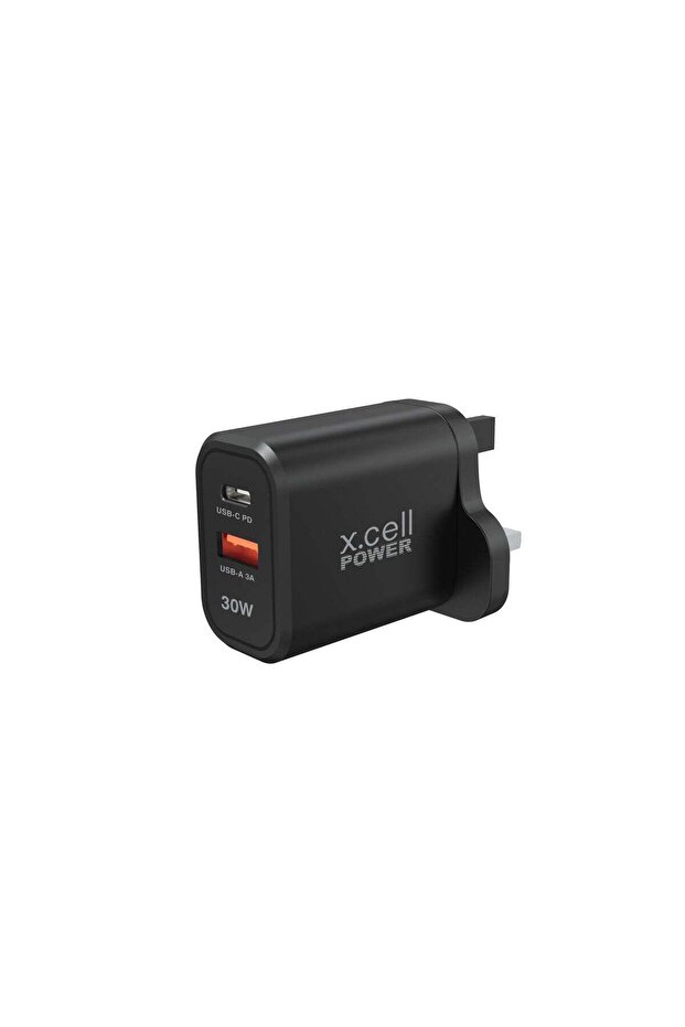 Xcell 30W Dual Port Fast Charger | USB-C PD + USB-A | Universal, Compact, Overheat Safe – Black