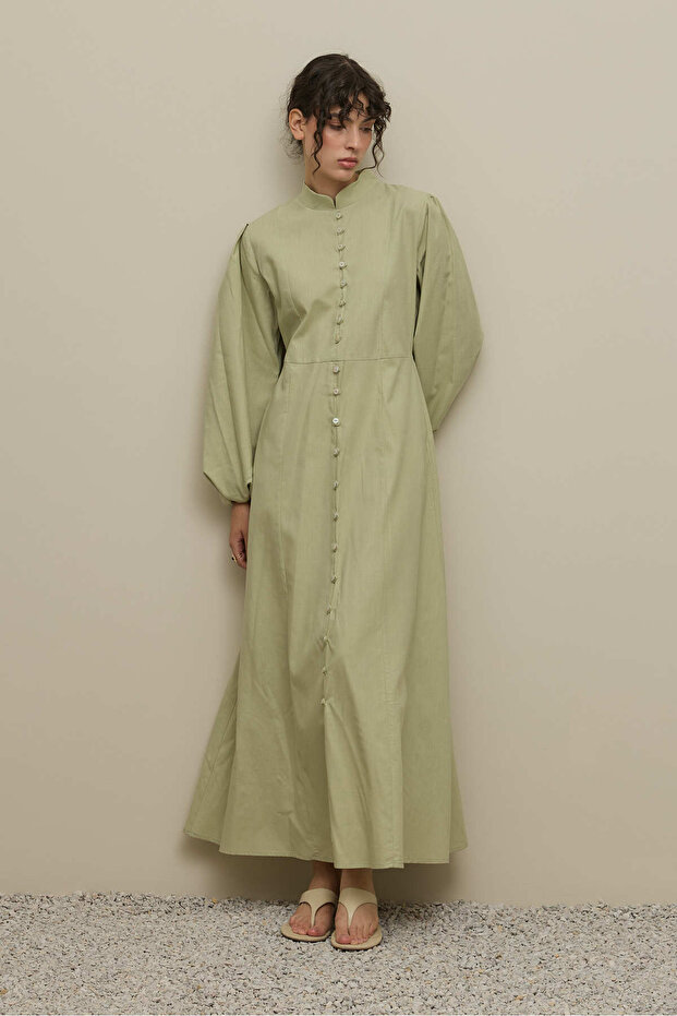 Britli Lyocell Keten Elbise Mint - 2