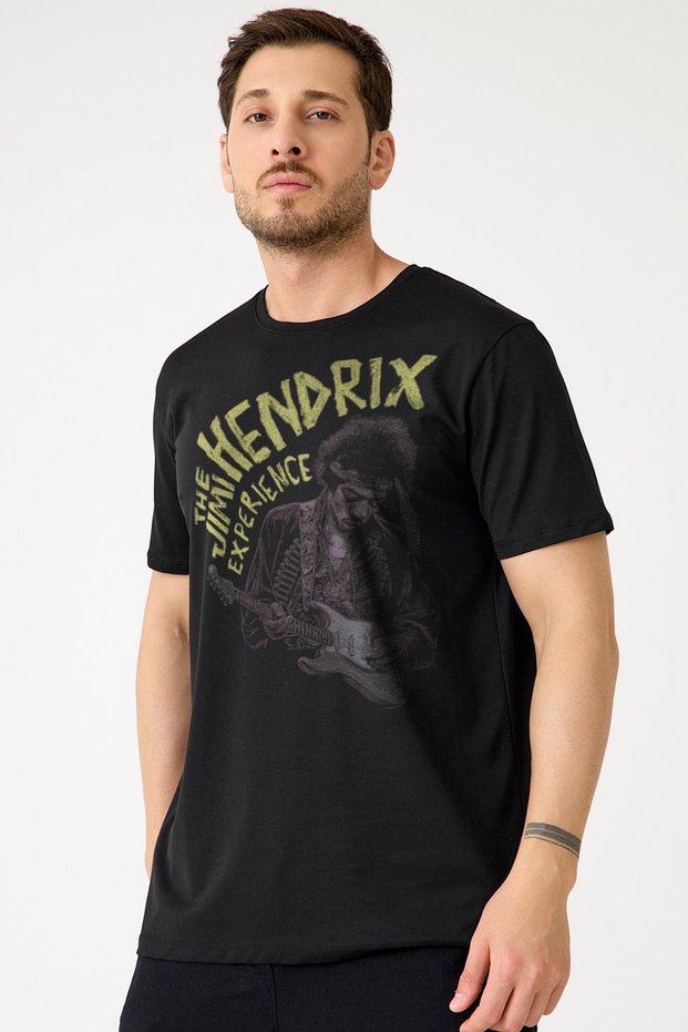 The Jimi Hendrix Experience Blues Rock Guitar Guitar Printed T-Shirt Black T-Shirt