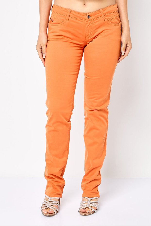 Women Regular Fit Brand Logo Chino Pants, Orange