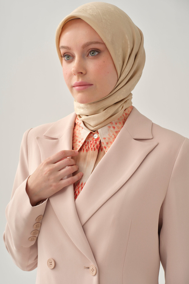 Kruvaze Basic Ceket - Bej - 5