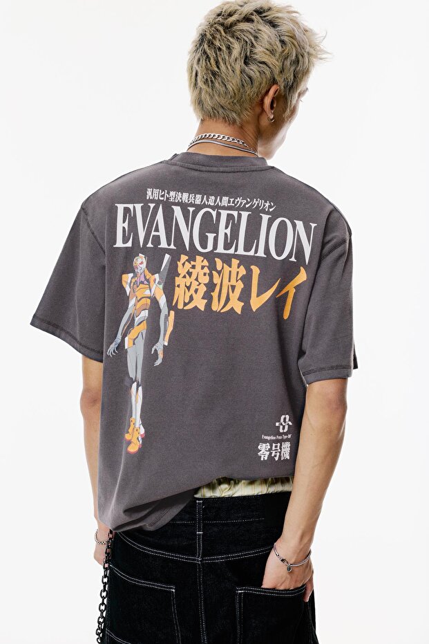 Evangelion lisanslı gri t-shirt - 5