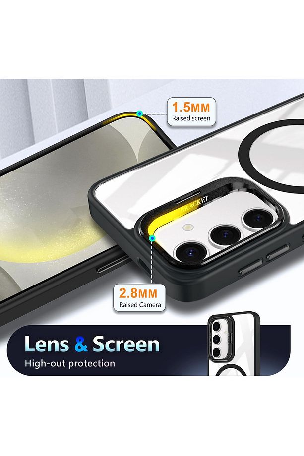 Samsung Galaxy A35 Kılıf Standlı Mika Magsafe Hassas Buton Metal Tuşlu +Kamera Lens Cam Hediyeli Set - 3