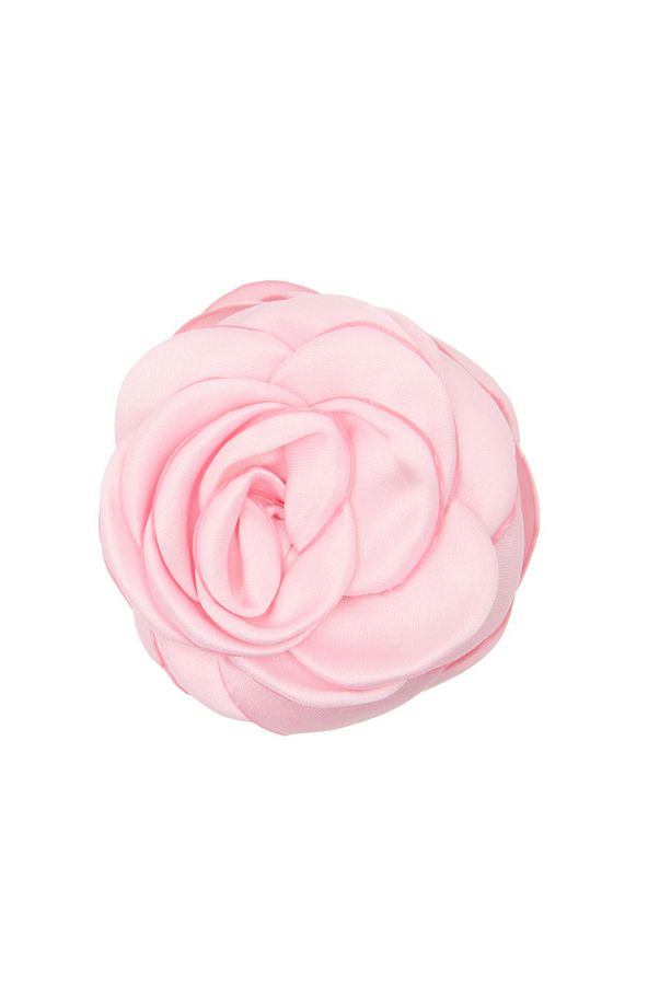 Kadın Pembe Saten Güllü Mandal Toka 10 Cm - 1