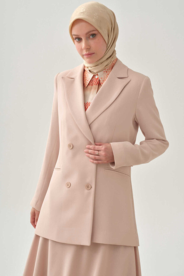 Kruvaze Basic Ceket - Bej - 3