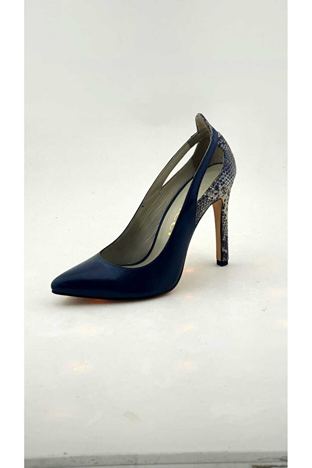 Genuine Leather Navy Blue Stiletto Shoes