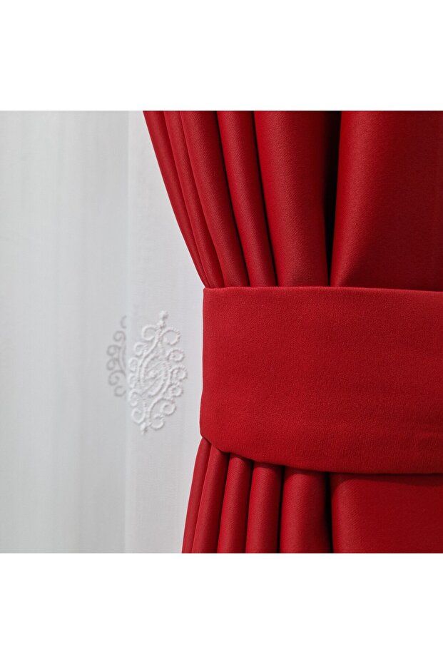 Blackout Red Plain Drapery, Set Of 2pcs - 5