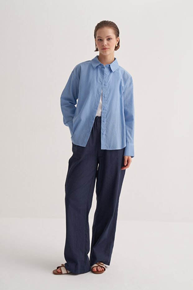 Kadın Organik Pamuklu Basic Gömlek Mavi - 1