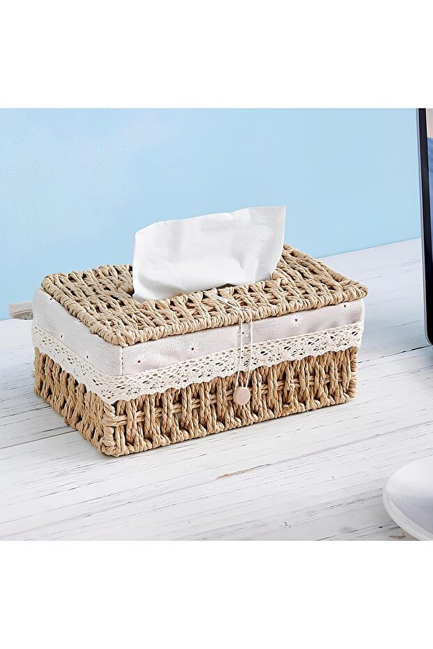 Woven Tissue Box with Cover, Perfect for Living Room, Bathroom, Home, Office