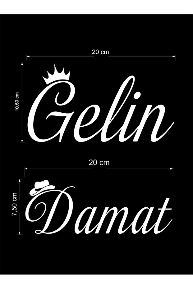 Bride and Groom Text Sticker – Ornament Sticker for Car Window – Crown and Hat Design