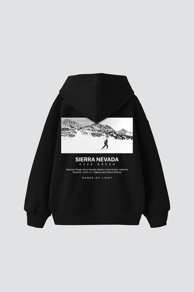 Sierra Nevada Printed Oversize Unisex Black Hoodie