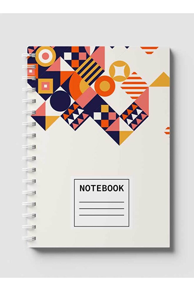 Spiral Notebook with Front and Back Hard Covers Featuring Flat Mosiac Design