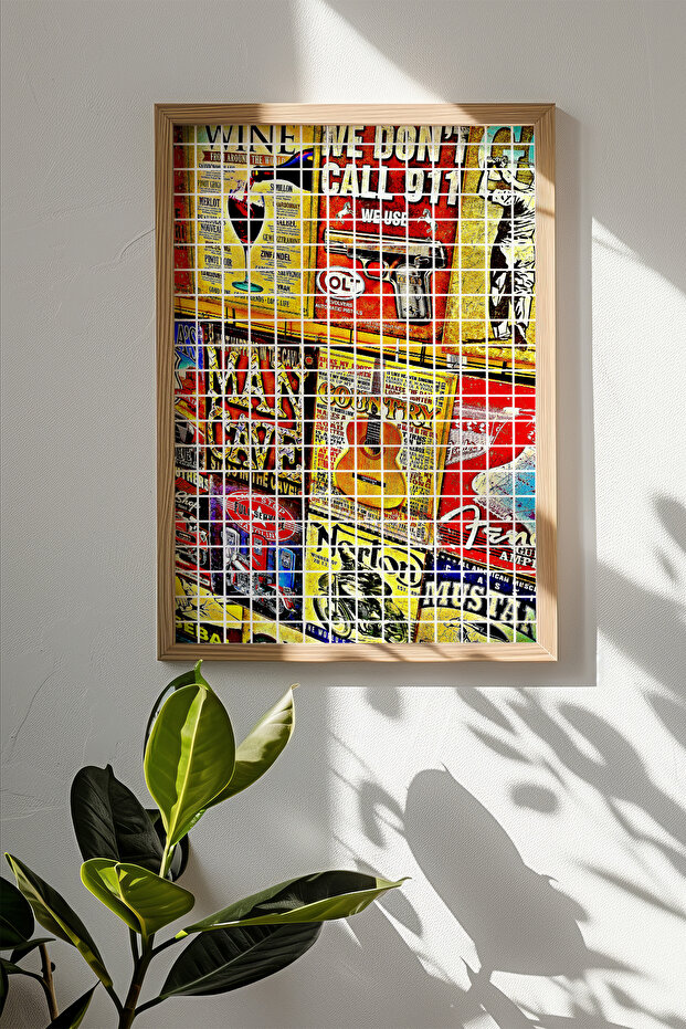 One Piece Real Raw Wooden Framed Popart Square Striped Painting - Model 13