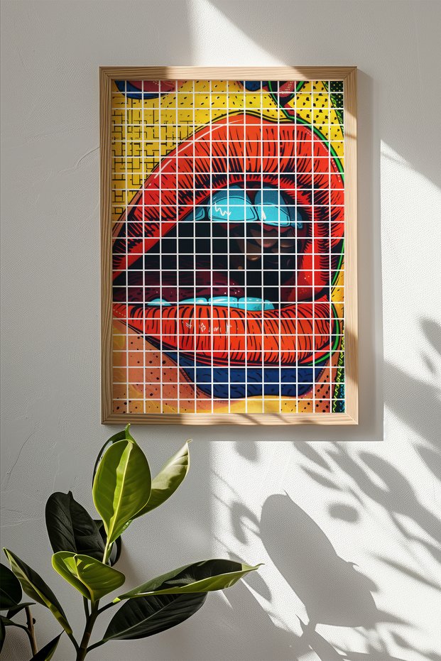 One Piece Real Raw Wooden Framed Popart Square Striped Painting - Model 28