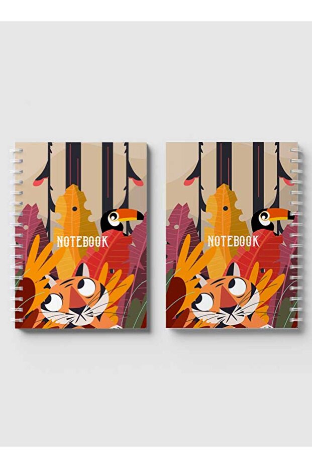 Spiral Notebook with Front and Back Hard Covers Featuring Classical Theme Jungle Design - 4