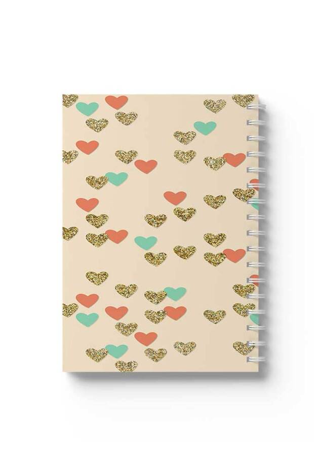 Spiral Notebook with Front and Back Hard Covers Featuring Small Hearts Design