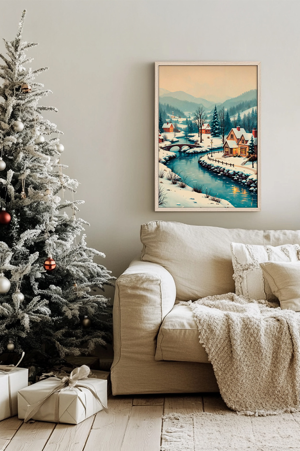 Tek Parça Gerçek Ham Ahşap Çerçeveli Yılbaşı(New Year) Temalı Tablo - Model 1 - 2