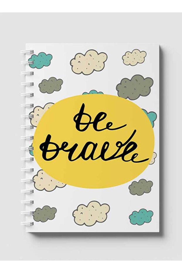 دفتر ملاحظات حلزوني مع غلافين أمامي وخلفي صلبين بتصميم "Be Brave Doodle Clouds"