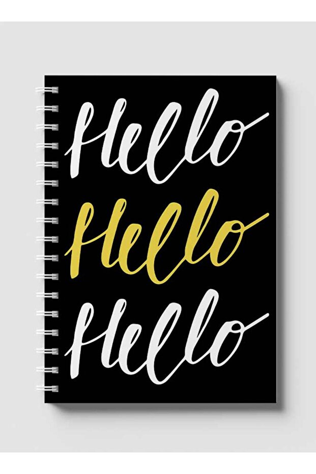 دفتر ملاحظات حلزوني مع غلافين أمامي وخلفي صلبين بتصميم Hello