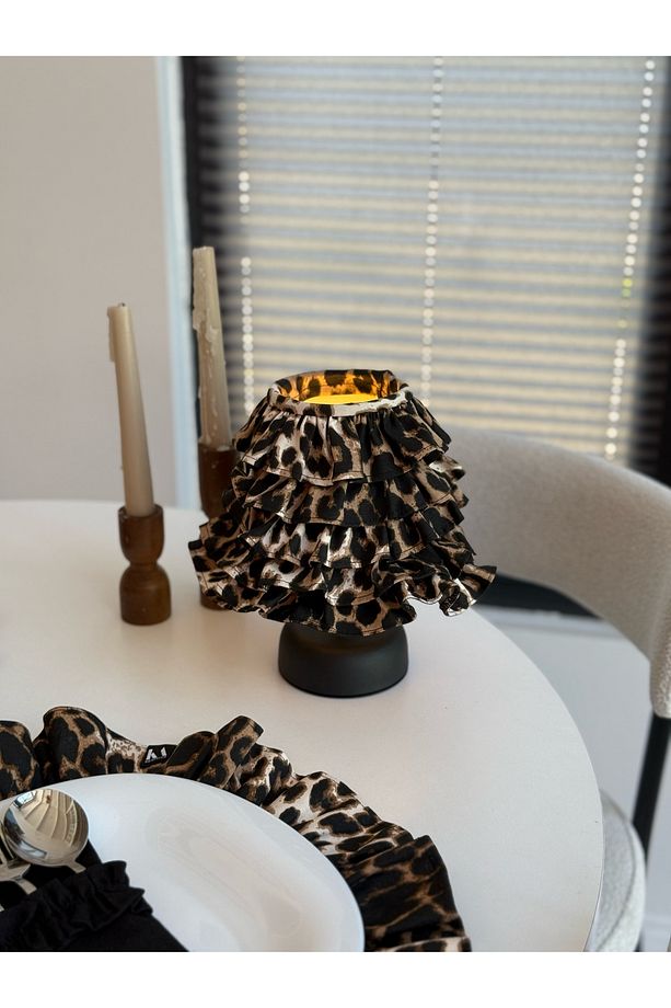 Leopard Keten Fırfırlı Kablosuz Masa Lambası / Mat Siyah Ayak - 2