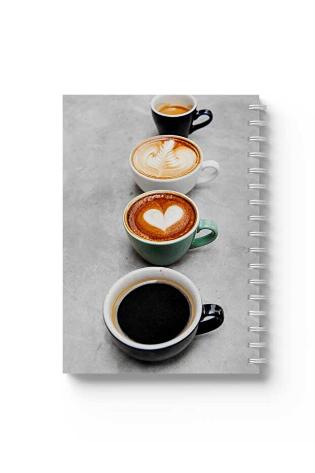 Spiral Notebook with Front and Back Hard Covers Featuring Coffee Design