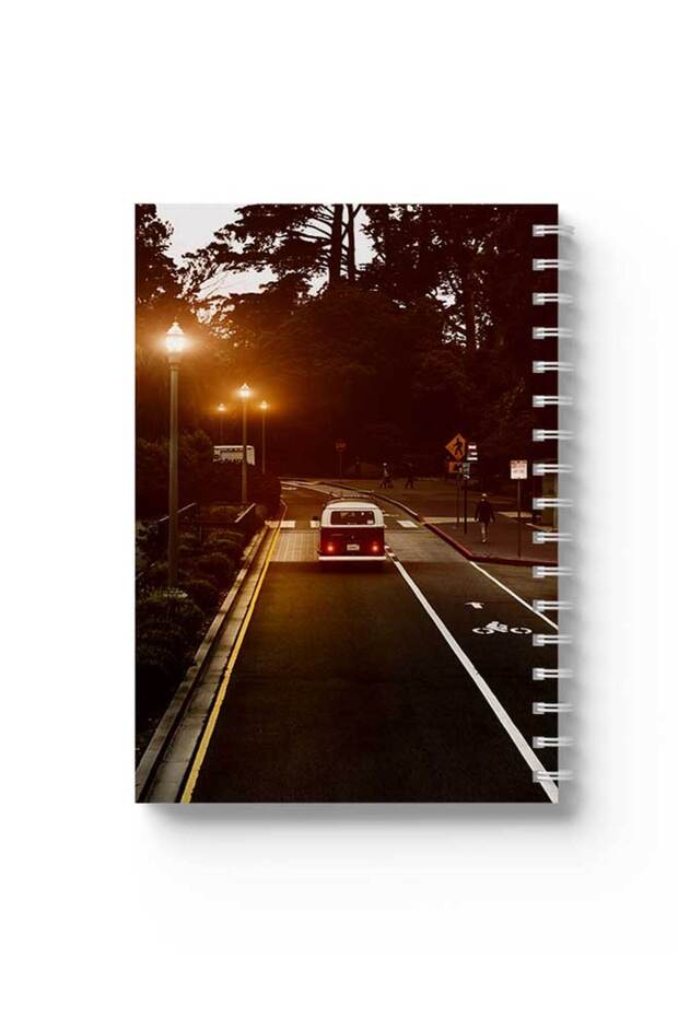 Spiral Notebook with Front and Back Hard Covers Featuring Classic Road Design