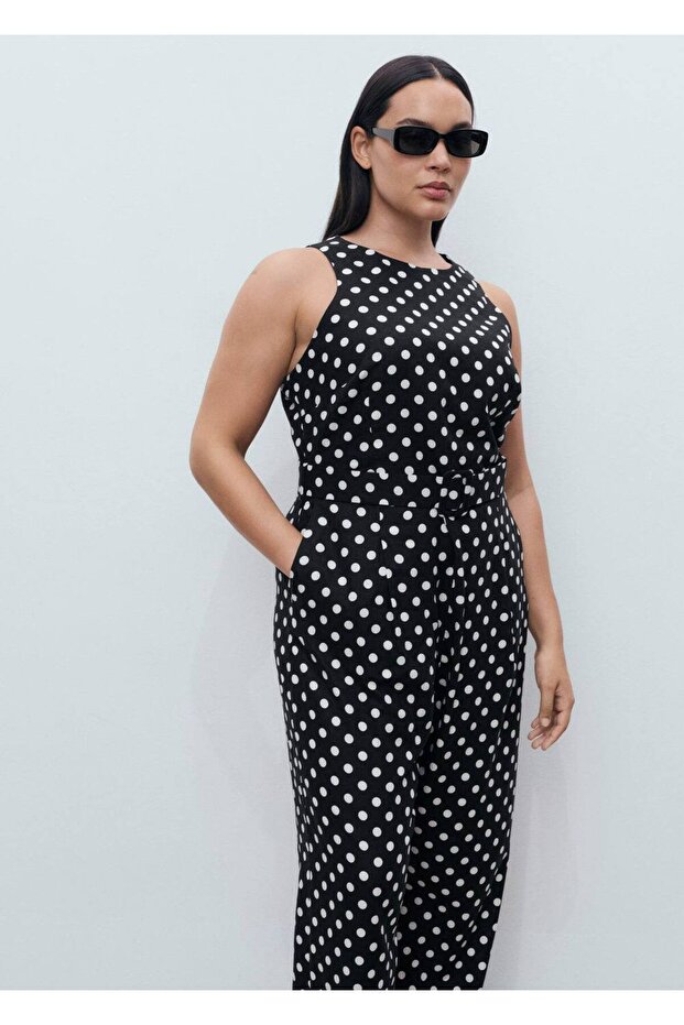 Puantiyeli kemerli tulum - 5