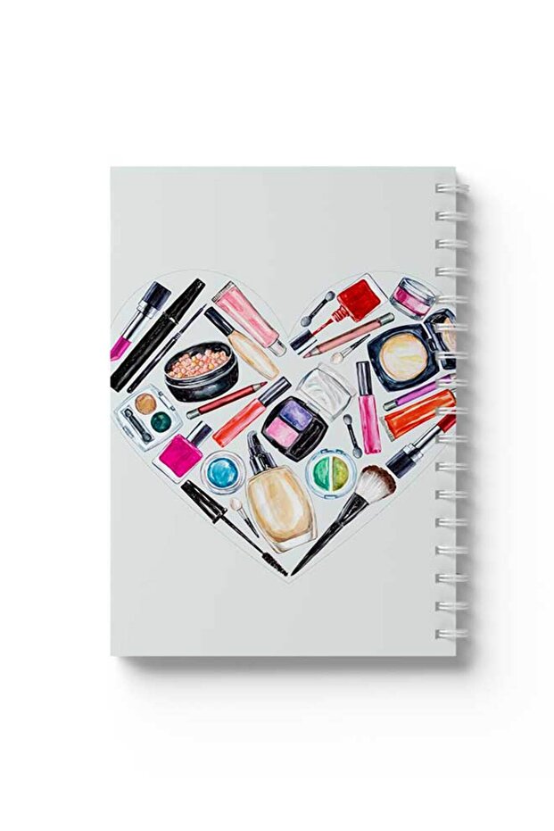 دفتر ملاحظات حلزوني مع غلافين أمامي وخلفي صلبين بتصميم قلب المكياج - 1