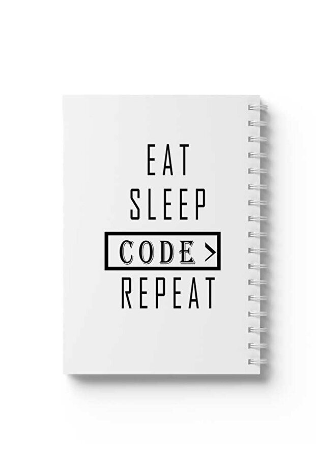 دفتر ملاحظات حلزوني مع غلافين أمامي وخلفي صلبين بتصميم Eat Sleep Code Repeat