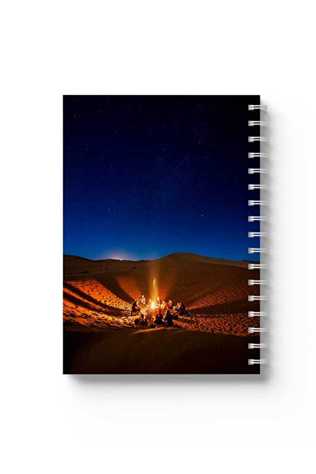 دفتر ملاحظات حلزوني مع غلافين أمامي وخلفي صلبين بتصميم تخييم ناري