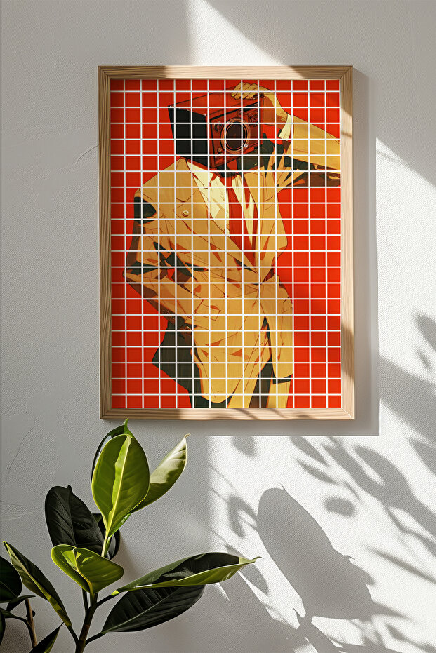 One Piece Real Raw Wood Framed Popart Square Striped Painting - Model 22