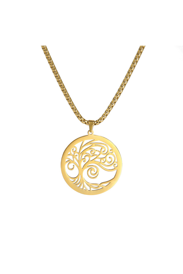 Tree of Life Design Square Chain Stainless 316L Steel Necklace