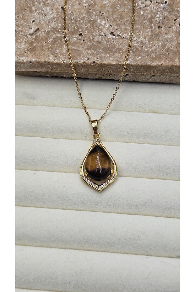 Doğaltaş çelik kolye özel seri - 1