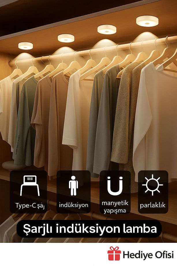 Şarjlı Hareket Sensörlü LED Gece Lambası, Kablosuz Akıllı Işık, Merdiven ve Dolap Aydınlatması - 2