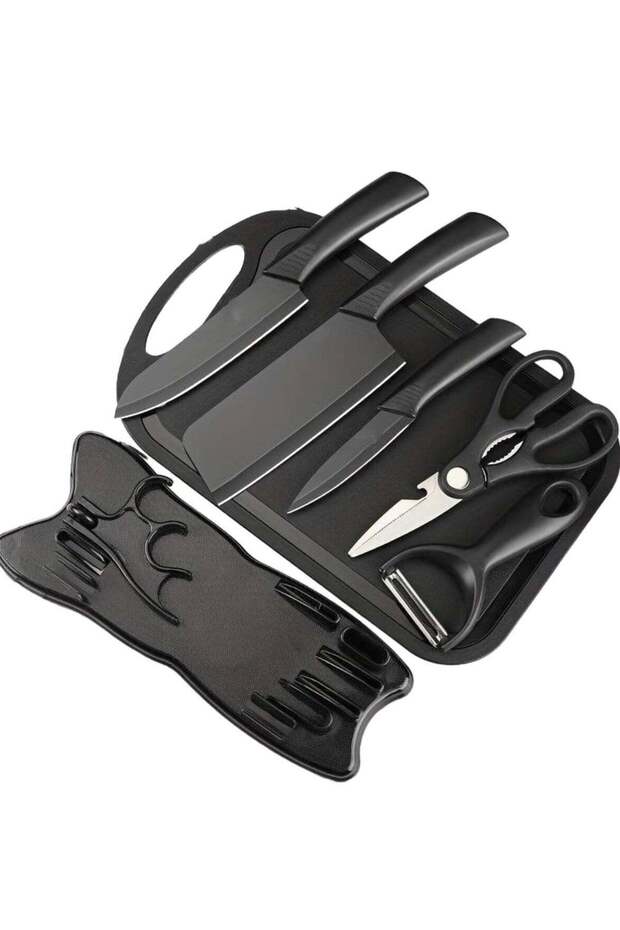 7 Piece Knife Set Complete with Protective Covers Black