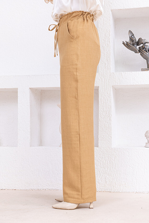 Linen pants with elastic waist and pockets - 3