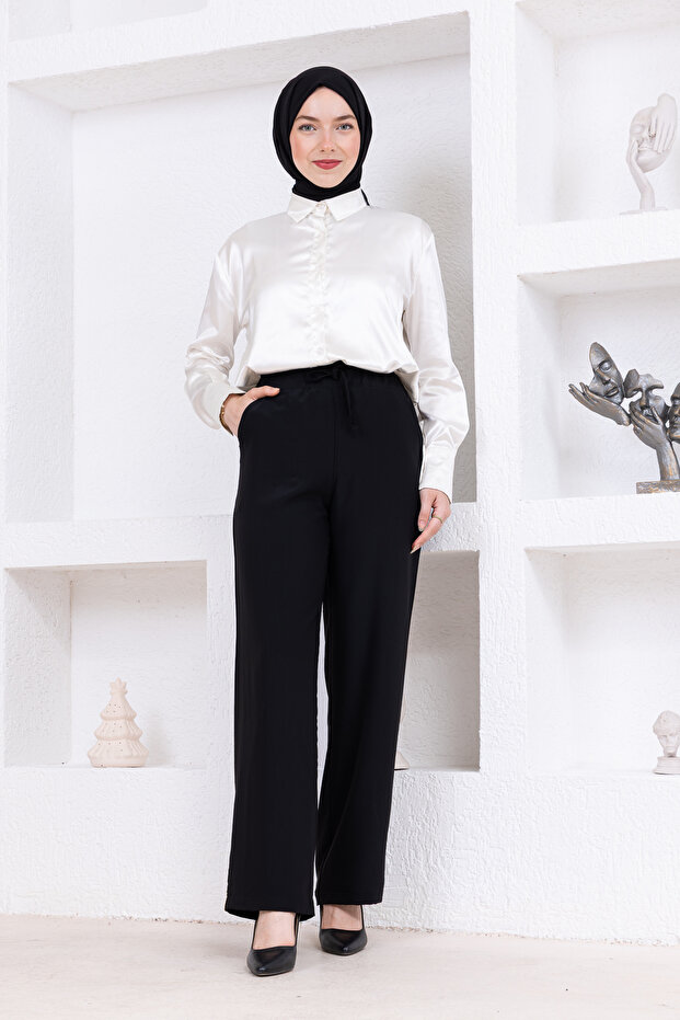 Linen pants with elastic waist and pockets - 2