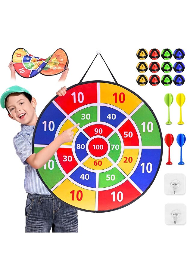 Çocuklar için dart tahtası, çift taraflı çocuk dart tahtası, 12 yapışkan top, 4 dart, iç mekan/dış m - 1